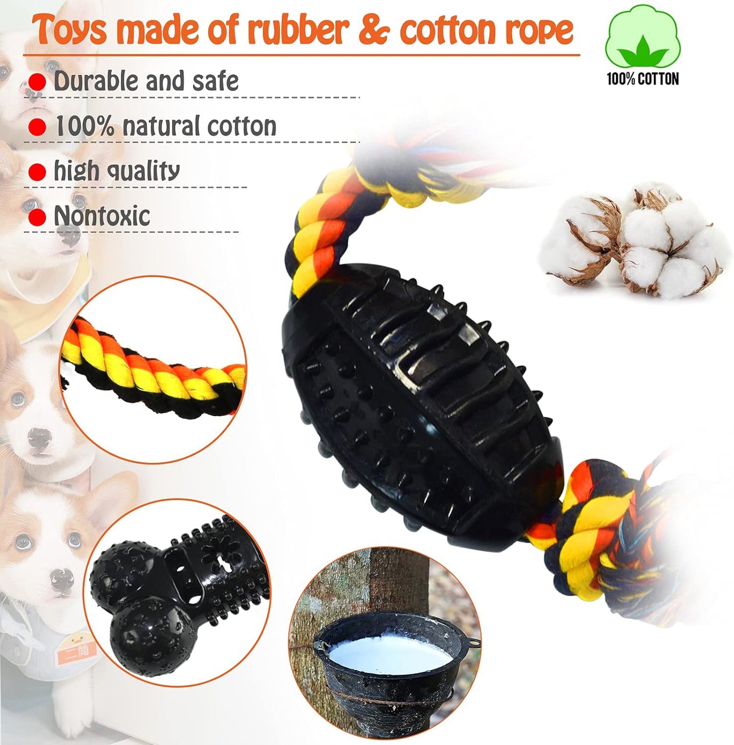 Durable Dog Chew Toys Rubber Bone Toy Set Pet Cotton Knot Rope Indestructible