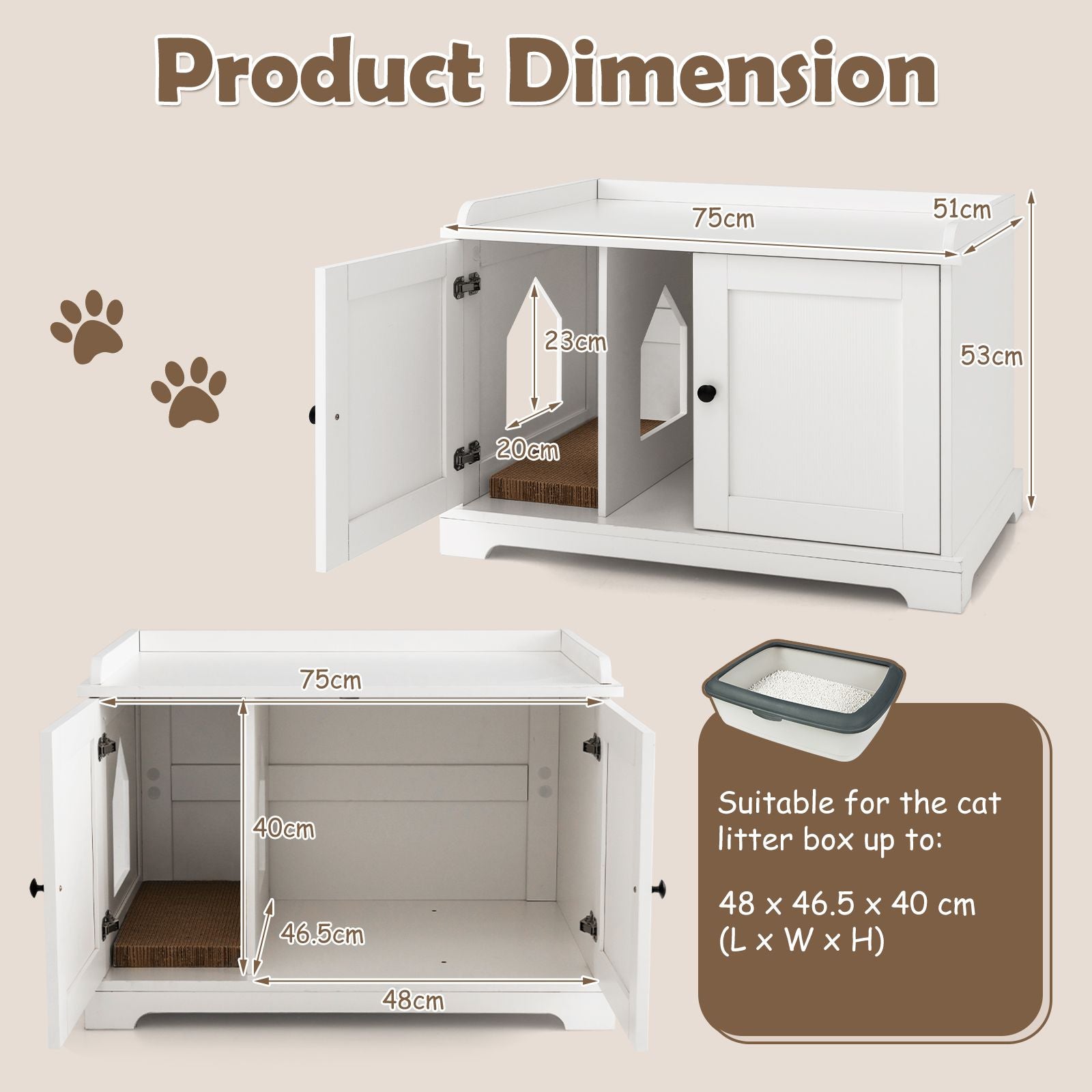 Cat Litter Box Enclosure with Scratching Pad and Adjustable Divider