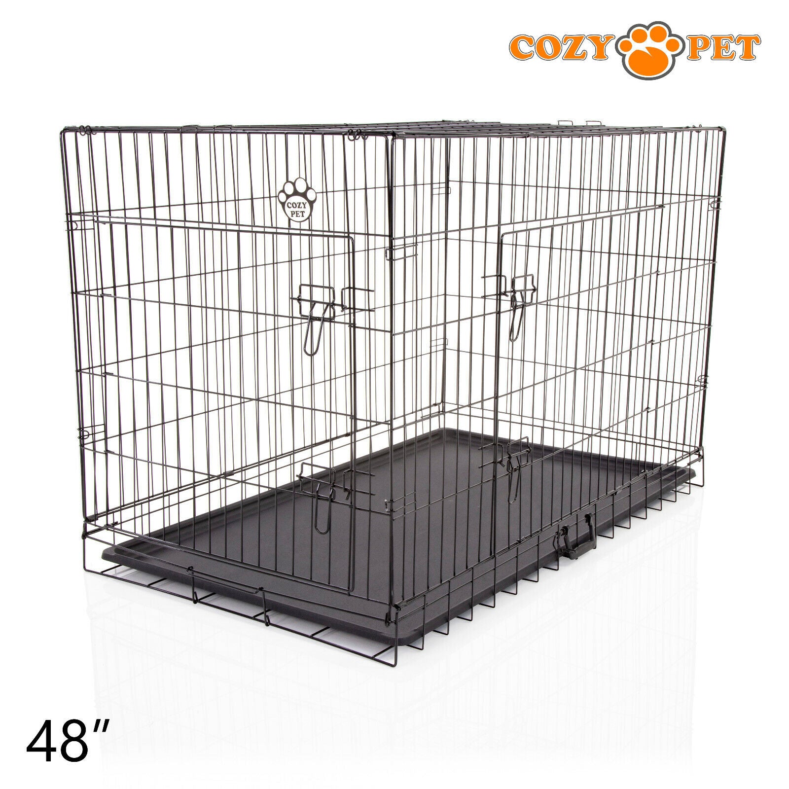Dog Cage 48 Inch Puppy Crate XXL Cozy Pet Black Dog Crates Folding Metal Cages