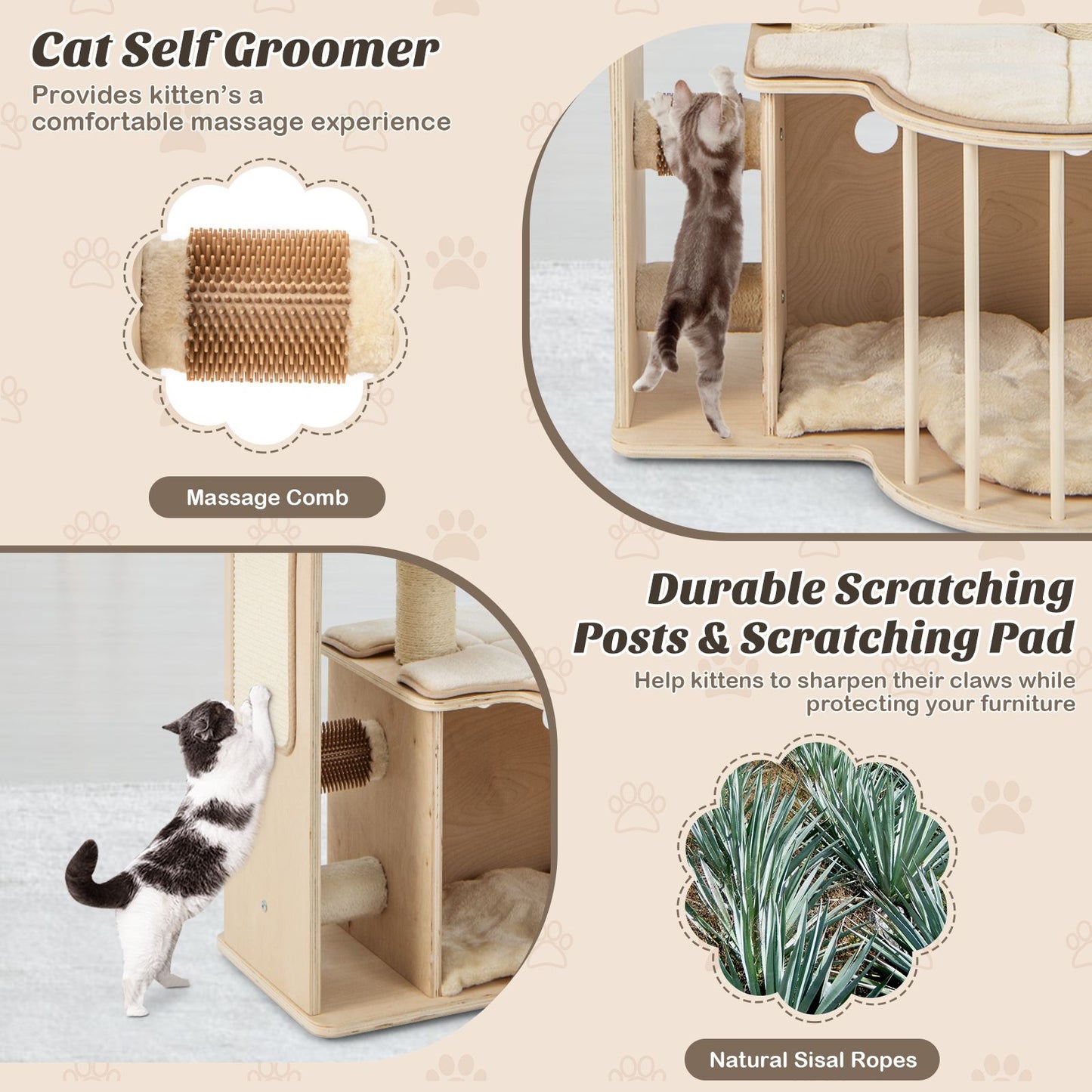 Tall Cat Tree with Hammock Condo and Sisal Scratching Posts