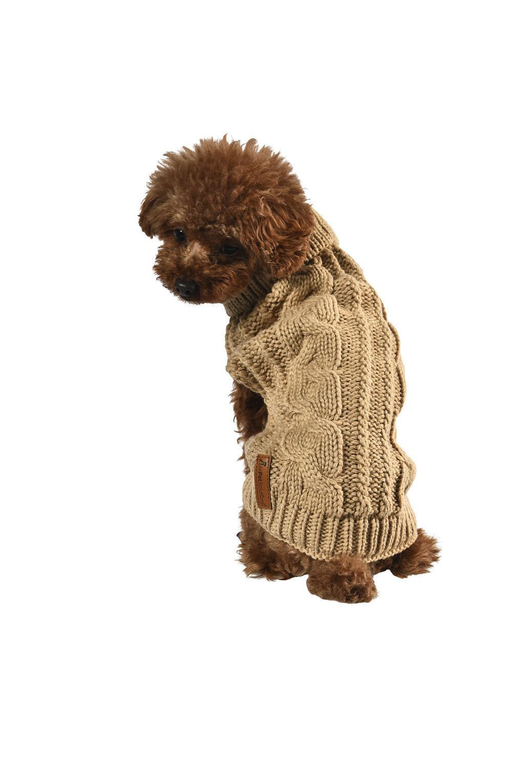 Dog Luxury Knitted Fitted Warm Jumper in Grey Brown Cream Sizes 25,35,40Cm S/M/L