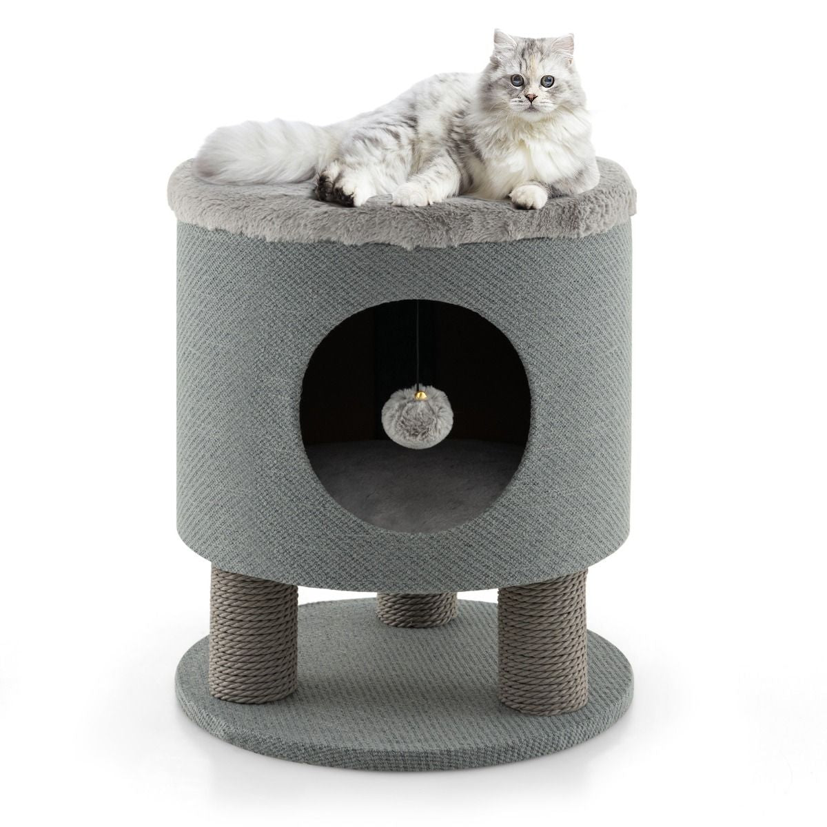 Cat Condo Stool for Indoor Cats with Scratching Posts and Plush Ball Toy
