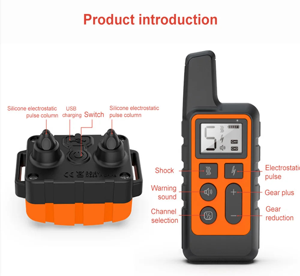 Electric Dog Training Collar Waterproof Pet Remote Control Rechargeable 500M Training Dogs Collars with Shock Vibration Sound