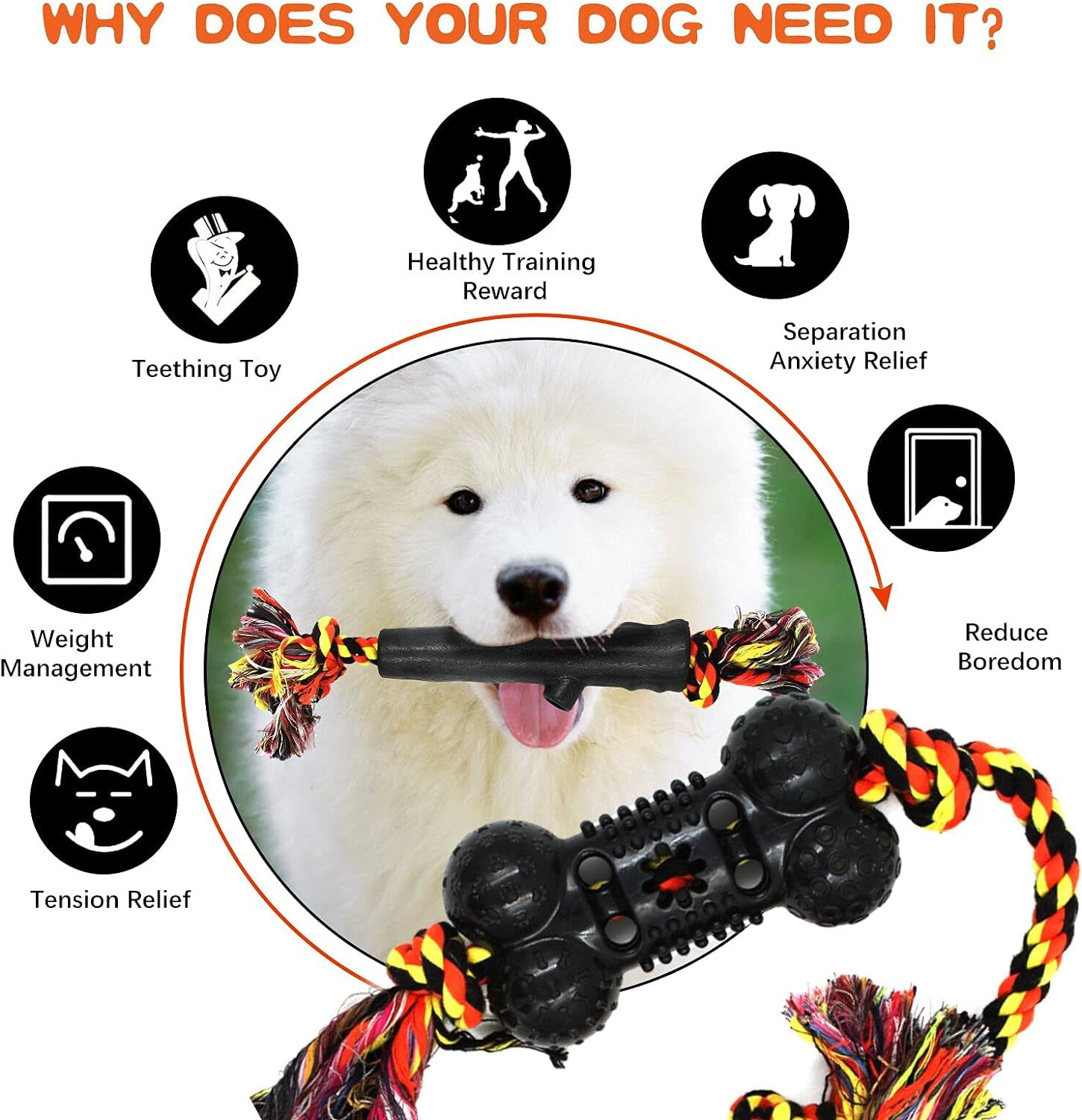 Durable Dog Chew Toys Rubber Bone Toy Set Pet Cotton Knot Rope Indestructible