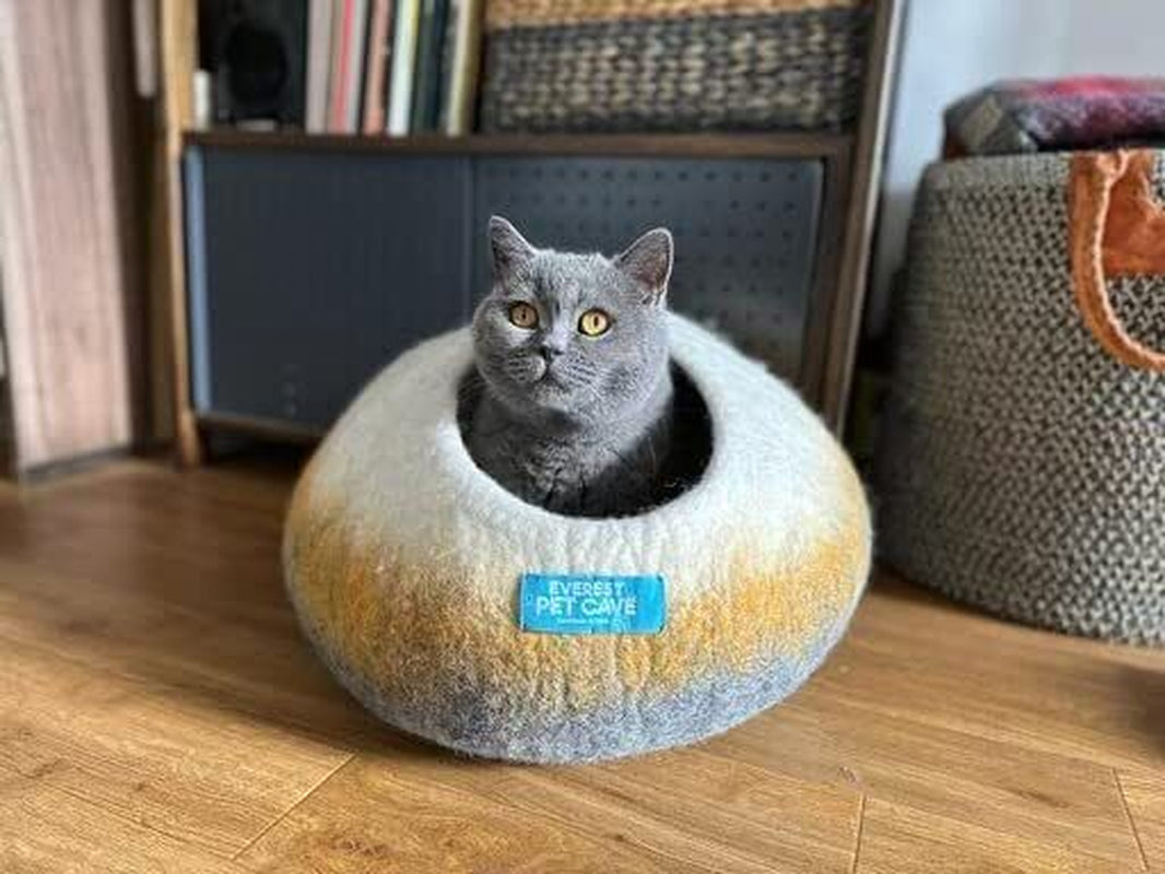 Yellow Grey Mix Cat Bed, Cat Cave by Everest Pet Supply, Felted Cat Bed, 100%