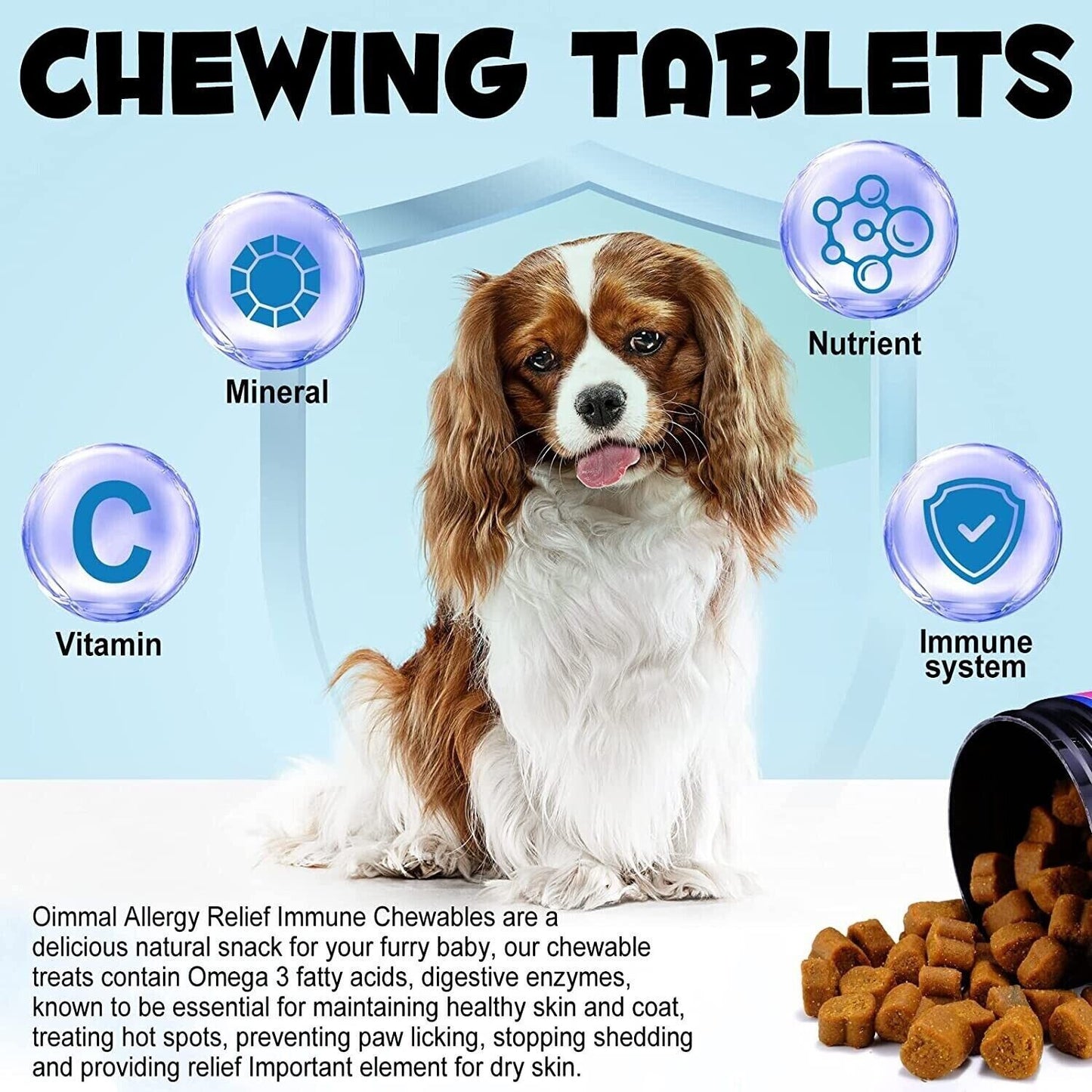 Dog Allergy Itchy Relief - 150 Immune System Support Chews with Duck Flavour.