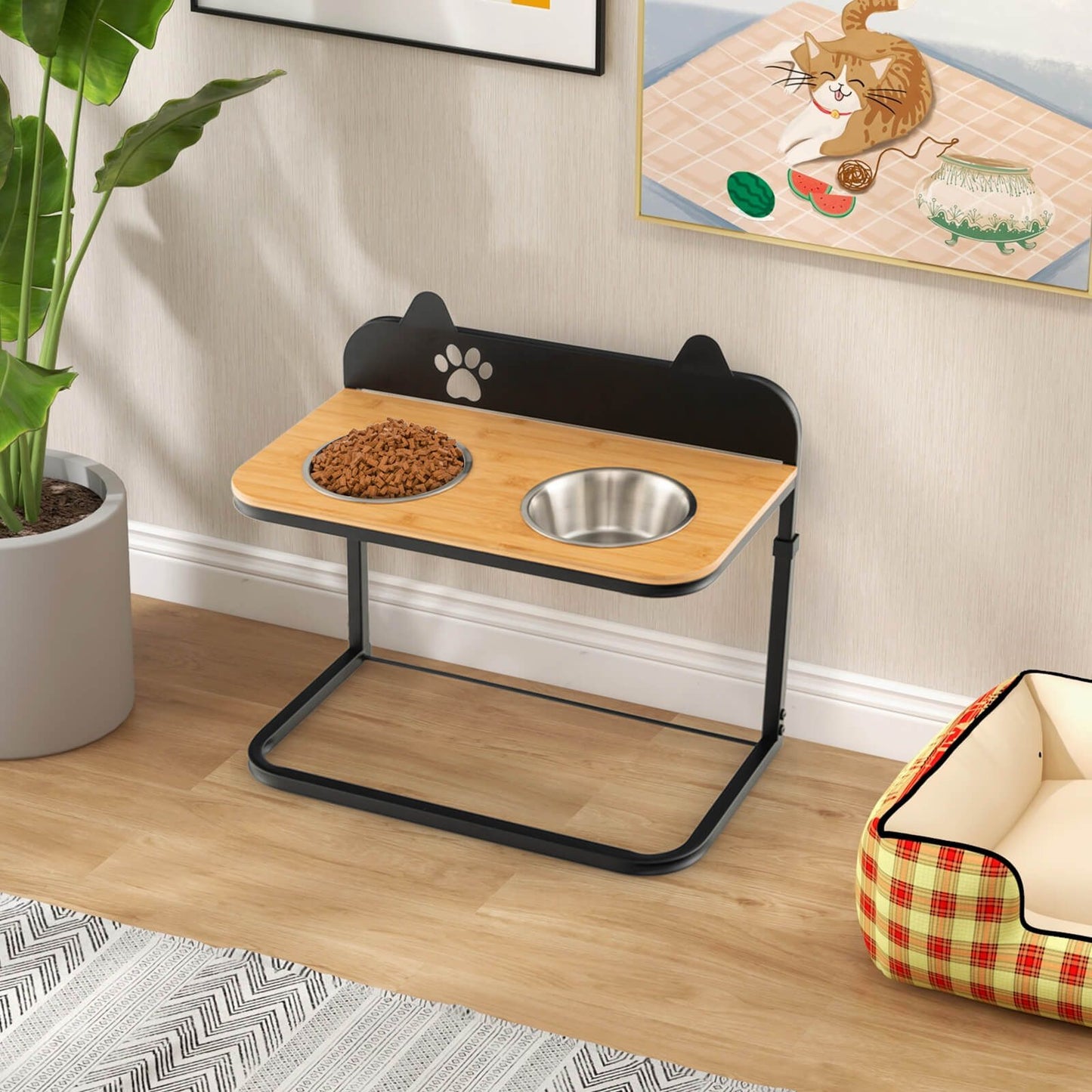 Elevated Dog Bowls Feeder with 3 Heights Adjustable and Marker