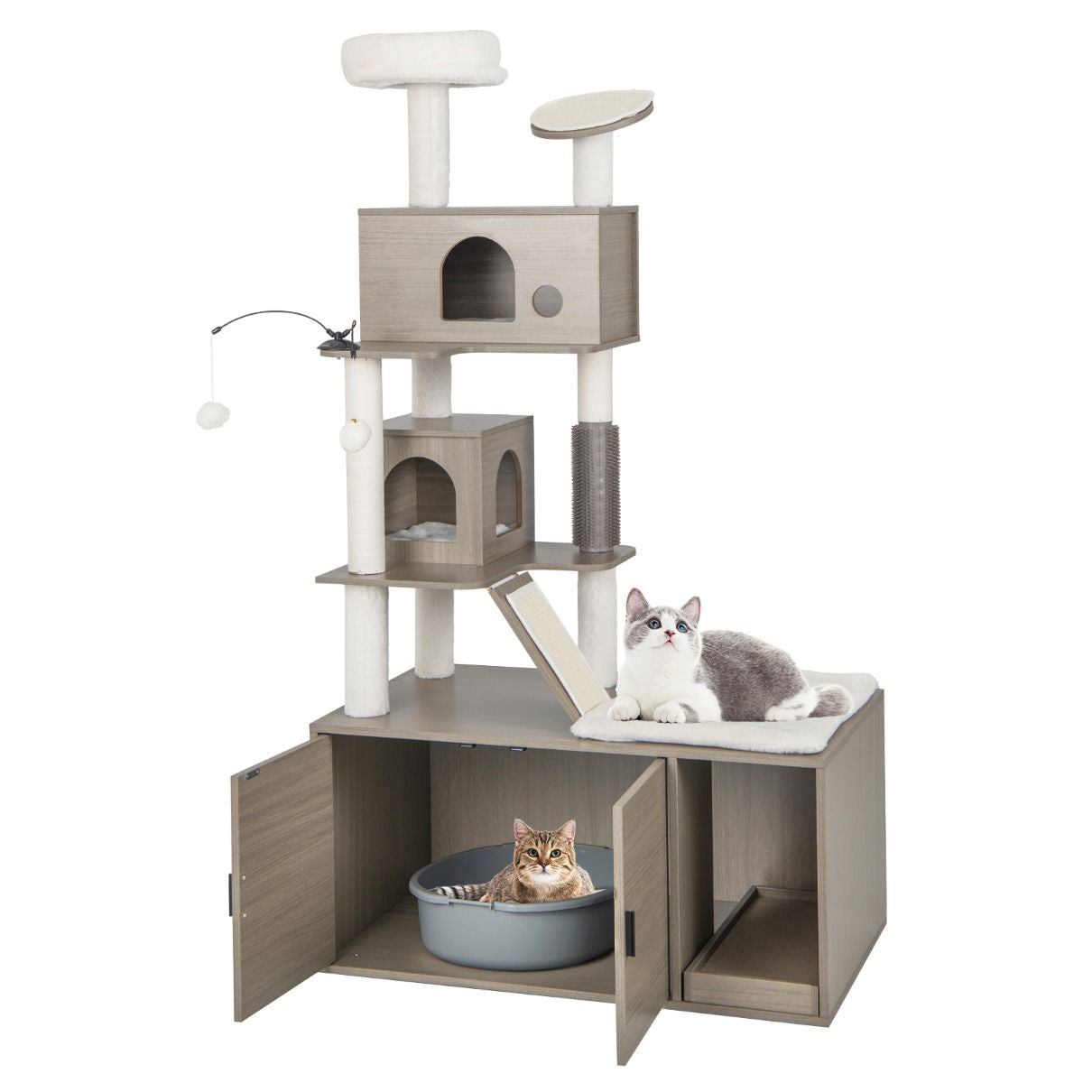2-In-1 Modern Cat Tower with Double Condos and Top Perch