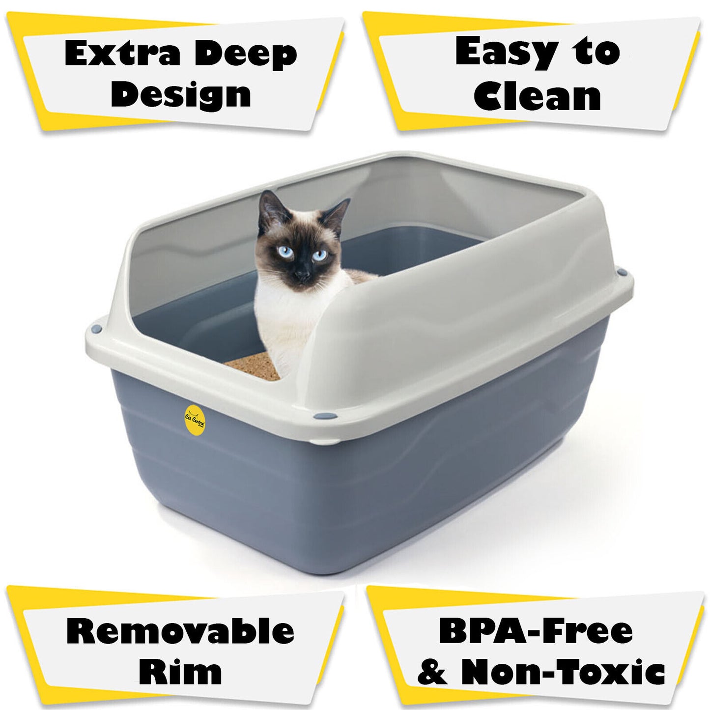 Jumbo Open Cat Litter Tray High Sided Rim Pan Deep Grey Toilet Box Catcentre®