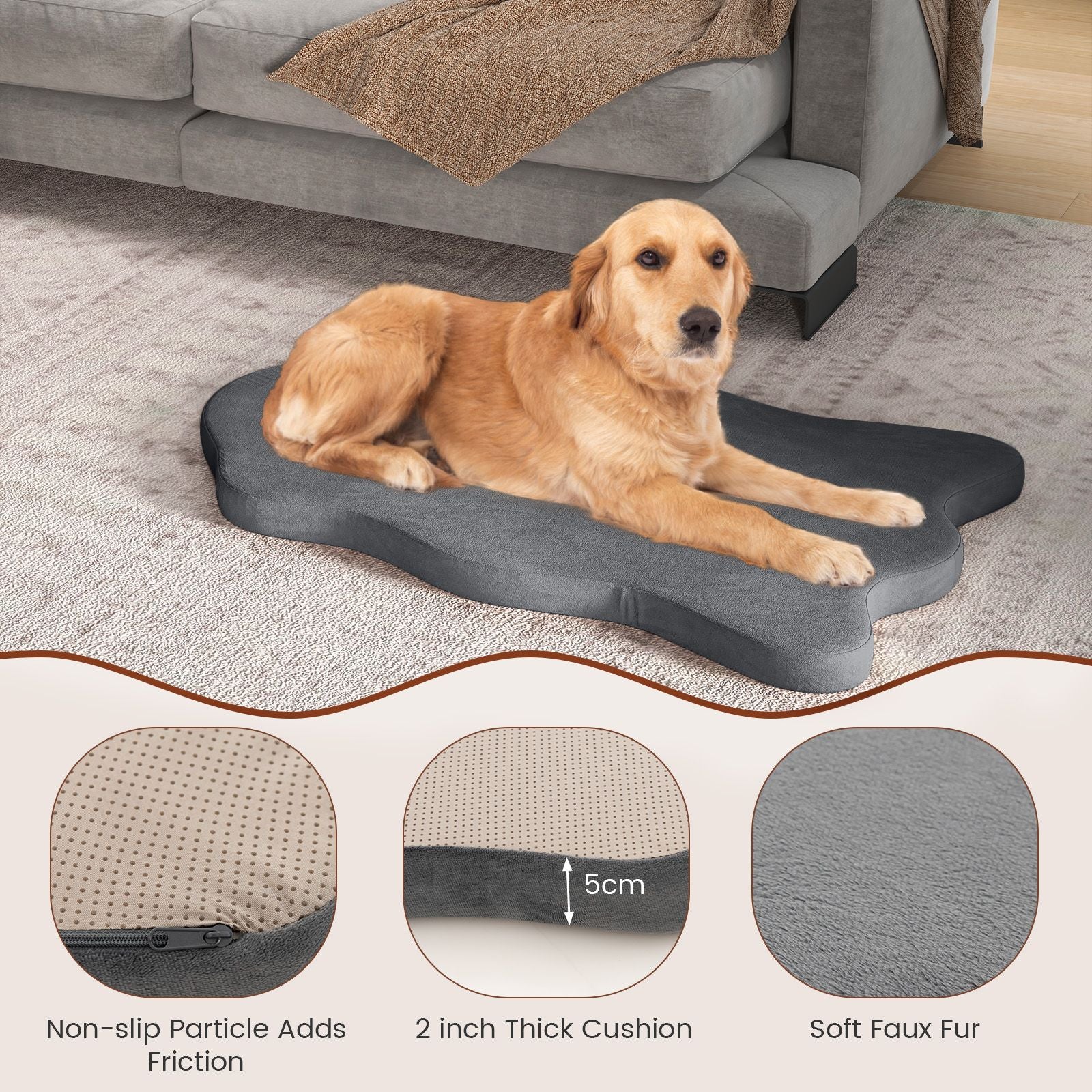 Large Dog Bed with Memory Foam Support and Removable Cover
