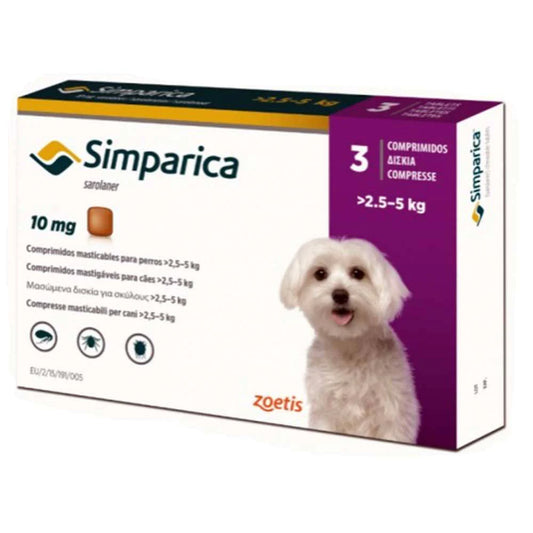Simparica Chewables Flea & Tick Oral Treatment for Dogs Weighing 2.5-5 Kg (06-11 Lbs)