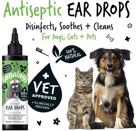 BUGALUGS Dog Ear Drops Treatment Provides Relief for Yeast Infection, Itching -
